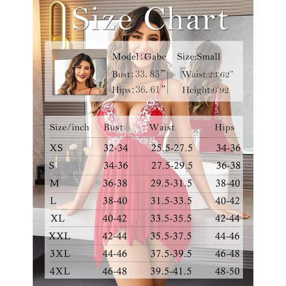 Women's V Neck Lace Chemise & Thong Lingerie Set - Picture 6 of 6